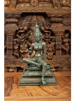 10" The Incomparable Devi Uma | Seated Parvati | Handmade | Brass Statue | Made In India