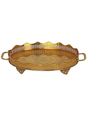 Floral Print Vented Boundary Traditional Brass Tray