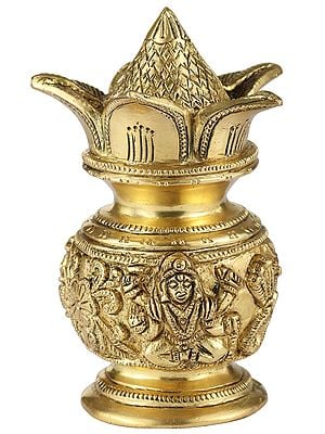 3" Supremely Engraved Coconut Kalash for Lakshmi Worship In Brass | Handmade | Made In India
