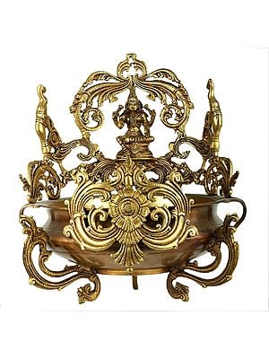 14" Gaja Lakshmi Auspicious Urli In Brass | Handmade | Made In India