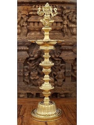 29" Superfine Ganesha Multiwicks Lamp In Brass | Handmade | Made In India