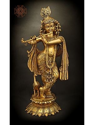 26" Lord Krishna Playing The Flute In Brass | Handmade | Made In India