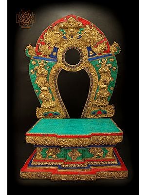 16" Deity Throne With Inlay Stone Work In Brass | Handmade | Made In India