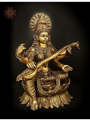 27" Veena Vadini Maa Saraswati In Brass | Handmade | Made In India