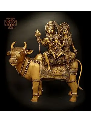 24" Shiva Parivar Seated on Nandi In Brass | Handmade | Made In India