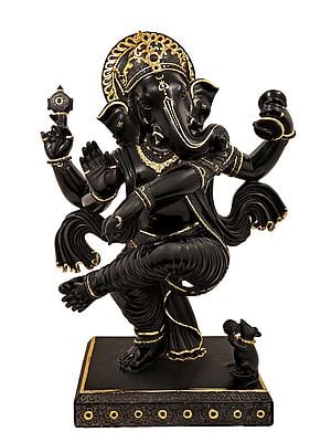 34" Large Superfine Black Marble Dancing Ganesha | Handmade | Made in India