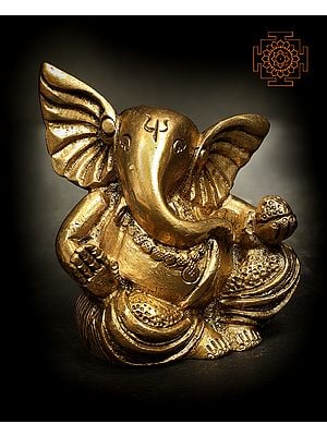 3" Small Ganesha Statue with Stylized Trunk and Ears in Brass | Handmade | Made in India