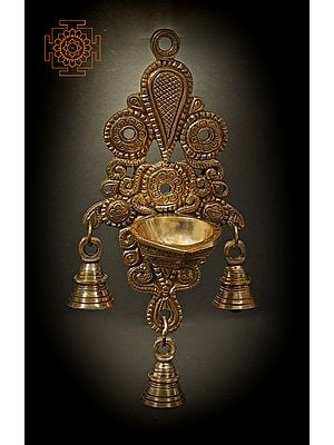8" Wall Hanging Diya With Bells In Brass | Handmade | Made In India