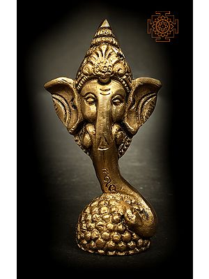 3" Small Ganesha Head on Modak Stand In Brass | Handmade | Made In India