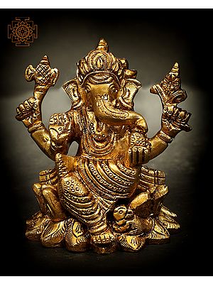 2" Small Size Bhagawan Ganesha Brass Statue Seated on Lotus | Handmade | Made in India