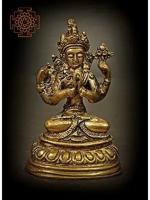 Small 3" Chenrezig (Shadakshari Lokeshvara) - Tibetan Buddhist In Brass | Handmade | Made In India