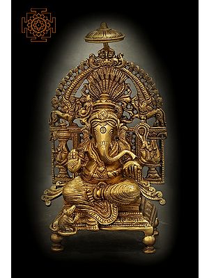 5" Auspicious Lord Ganesha Seated on Majestic Throne In Brass | Handmade | Made In India