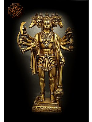 8" Standing Panchmukhi Hanuman With Ten Arms In Brass | Handmade | Made In India