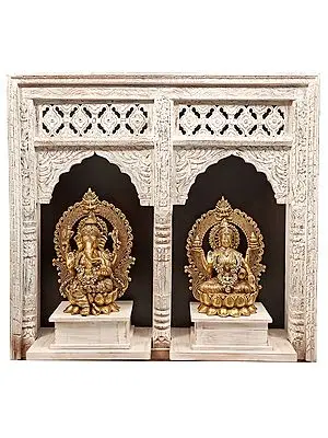 40" Seated Ganesha-Lakshmi Temple In Brass | Handmade | Made In India