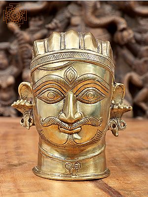 5" Bhairava Head In Brass | Handmade | Made In India