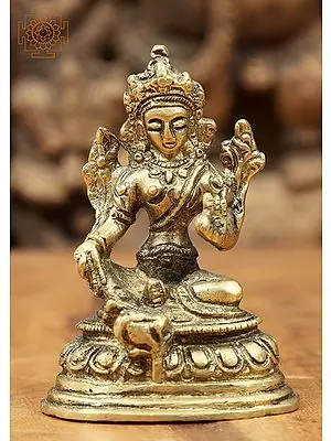 Small 3" Tibetan Bodhisattva Green Tara In Brass | Handmade | Made In India