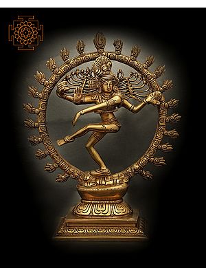 13" Blissful Nataraja Brass Statue | Indian Handcrafted Idol
