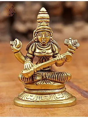 3" Goddesss Saraswati (Small) In Brass | Handmade | Made In India