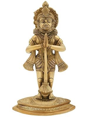 9" Lord Hanuman in Namaskara Mudra In Brass | Handmade | Made In India