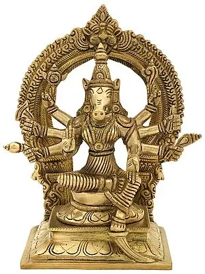 8" Eight Armed Goddess Varahi Seated On Kirtimukha Prabhawali Throne in Brass | Handmade | Made In India
