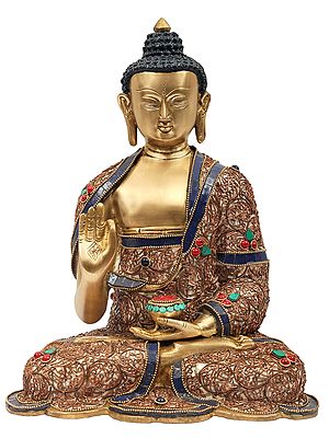 13" Gautam Buddha Preaching His Dharma With Inlay Work In Brass | Handmade | Made In India