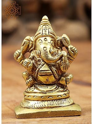2" Four-Armed Lord Ganesha Small Brass Statue | Handmade | Made in India