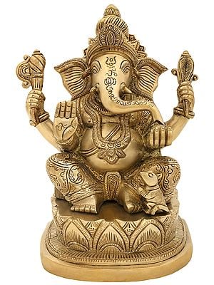 9" Modak Eating Lord Ganesha In Brass | Handmade | Made In India