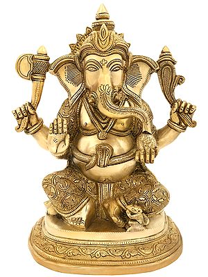 Lord Ganesha Seated on Designer Pedestal