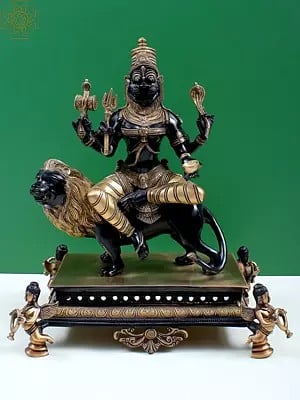 14" Superfine Statue of Pratyangira Devi | Incarnation of Goddess Chandni/Durga | Brass Statue | Made in India | Handmade