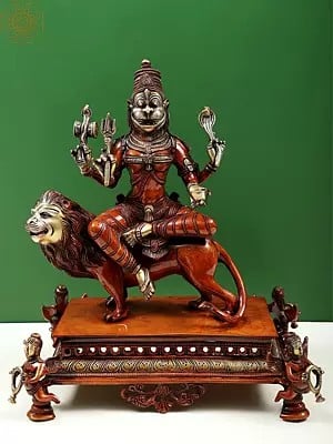 14" Superfine Statue of Pratyangira Devi (Atharvana Bhadrakali) | Incarnation of Goddess Chandni/Durga | Brass Statue