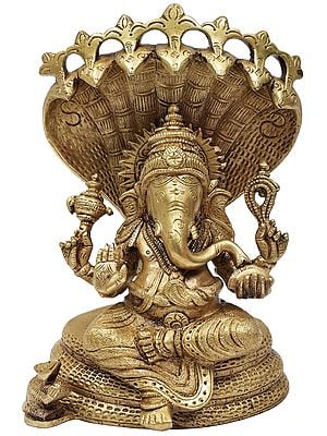 7" Lord Ganesha Seated on Sheshnag In Brass | Handmade | Made In India