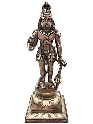 12" Standing Blessing Hanuman In Brass | Handmade | Made In India