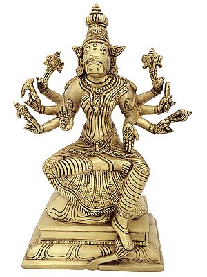 9" Eight Armed Goddess Varahi In Brass | Handmade | Made In India
