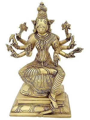 10" Eight Armed Goddess Varahi In Brass | Handmade | Made In India