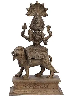 16" Lion-Faced Devi Pratyangira | Handmade | Madhuchista Vidhana (Lost-Wax) | Panchaloha Bronze from Swamimalai