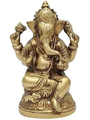 4" Small Blessing Ganesha In Brass | Handmade | Made In India