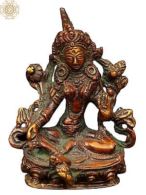 4" Goddess Green Tara Statue in Brass | Handmade | Made in India