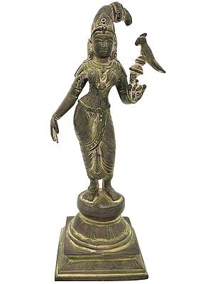 12" Andal Devi With Parrot In Brass | Handmade | Made In India