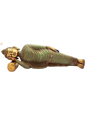 14" Mahaparinirvana Buddha Statue in Brass | Handmade | Made in India