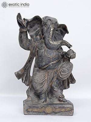 14" Brass Dancing Ganesha Sculpture | Collectible Ganpati Murti