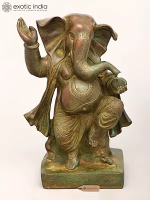 14" Brass Dancing Ganesha Sculpture | Collectible Ganpati Murti