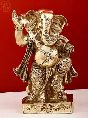 14" Superfine Dancing Ganesha | A Symbol of Success | Brass Statue | Handmade