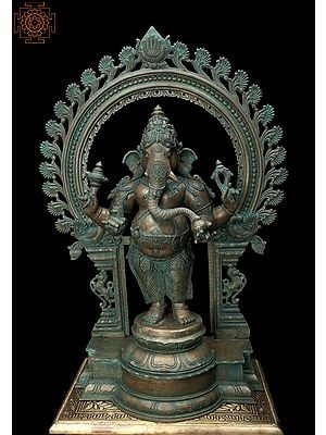 30" Standing Ekdanta Ganesha In Nataraja-Style Prabhavali | Handmade | Madhuchista Vidhana (Lost-Wax) | Panchaloha Bronze
