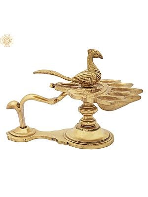 5" Five Wicks Peacock Lamp in Brass | Handmade | Made in India