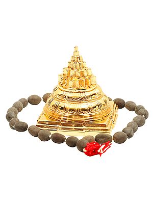 3" Shri Yantra with Beads Japa Mala in Brass | Handmade | Made In India