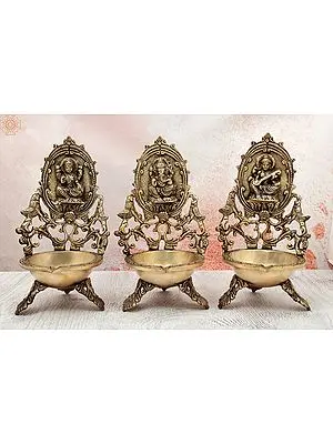 11" Lakshmi-Ganesha-Saraswati Dia Trifecta in Brass | Handmade | Made In India
