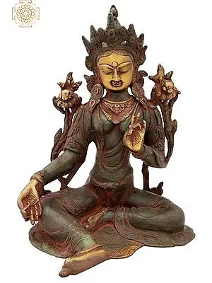 9" Tibetan Buddhist Deity Holy Green Tara In Brass | Handmade | Made In India