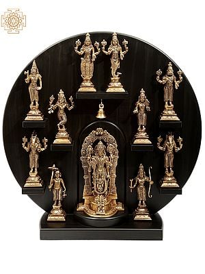 21" Circular Dashavatara Panel in Brass | Handmade | Made In India