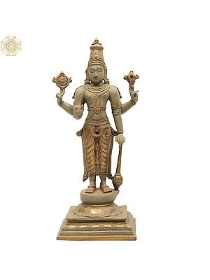 18" Bhagawan Vishnu Standing on Pedestal in Brass | Handmade | Made In India