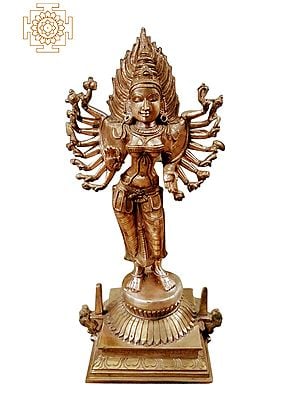 18" Devi Bhadrakali with Eighteen hands | Handmade | Madhuchista Vidhana (Lost-Wax) | Panchaloha Bronze from Swamimalai